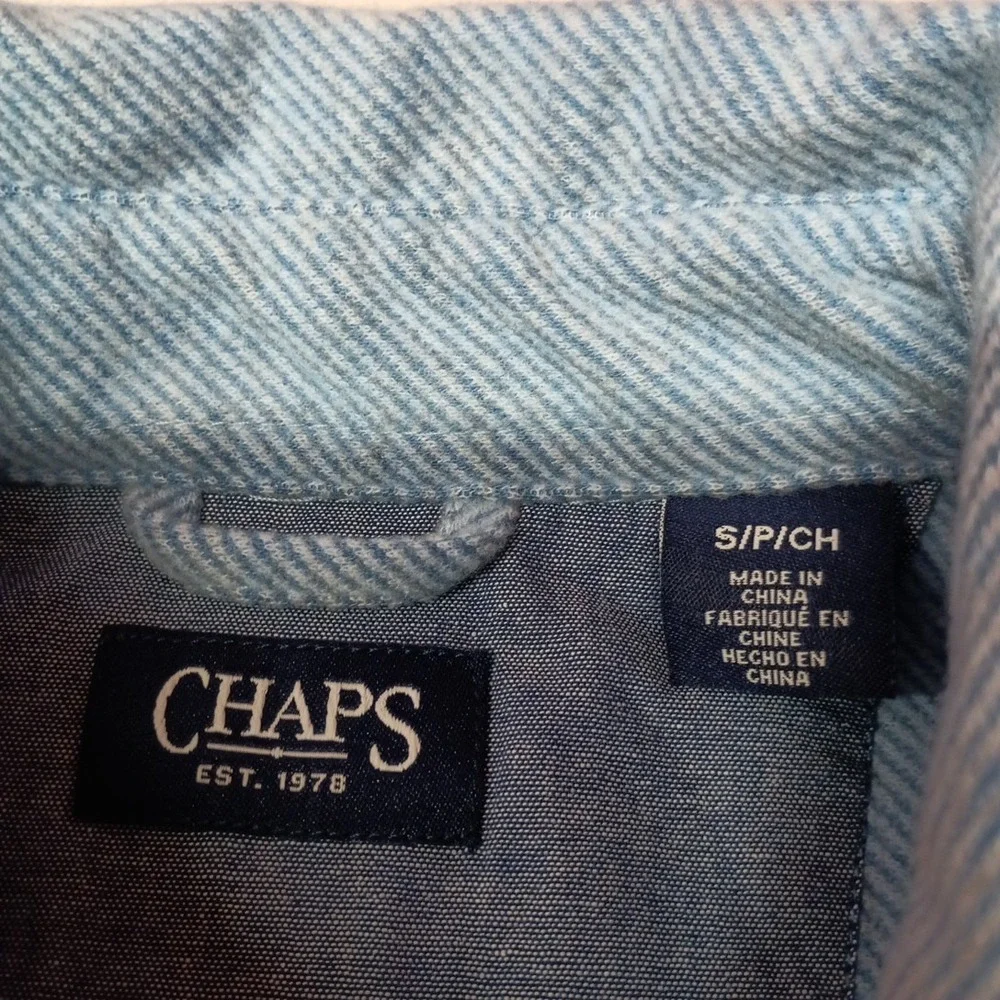 Chaps Lakeland Flannel Pale Blue Men's S Small Button Up Shirt Casual Preppy New